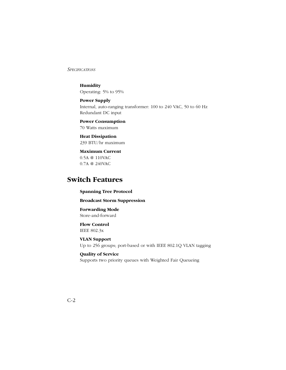 Switch features | SMC Networks 1000 User Manual | Page 48 / 66