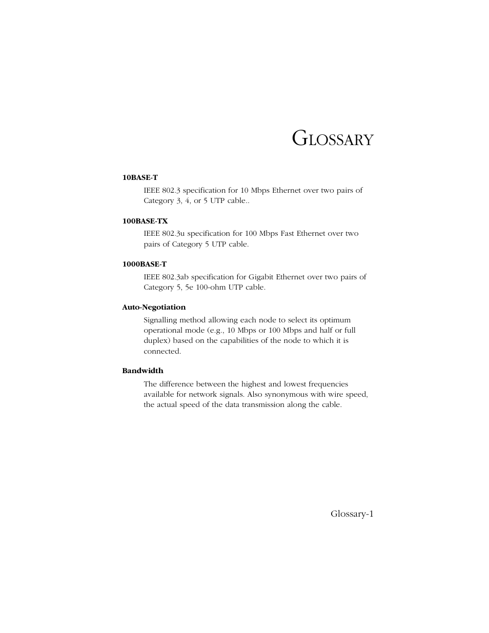 Glossary, Lossary | SMC Networks 1000 User Manual | Page 53 / 66