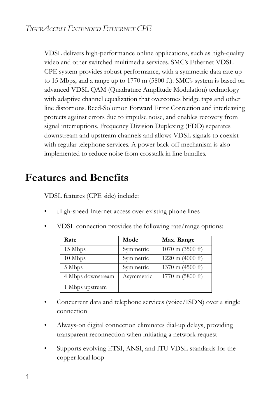 Features and benefits, Cpe 4 | SMC Networks SMC7500A/VCP User Manual | Page 16 / 34