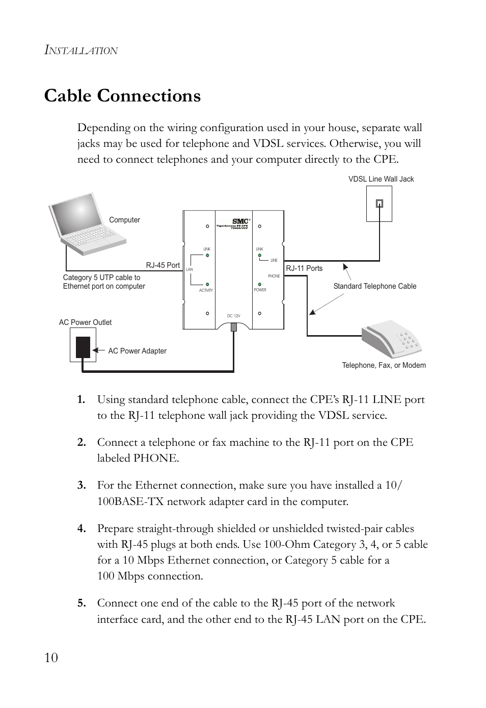 Cable connections | SMC Networks SMC7500A/VCP User Manual | Page 22 / 34