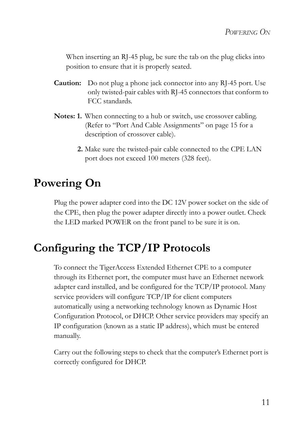 Powering on, Configuring the tcp/ip protocols, Powering on configuring the tcp/ip protocols | SMC Networks SMC7500A/VCP User Manual | Page 23 / 34