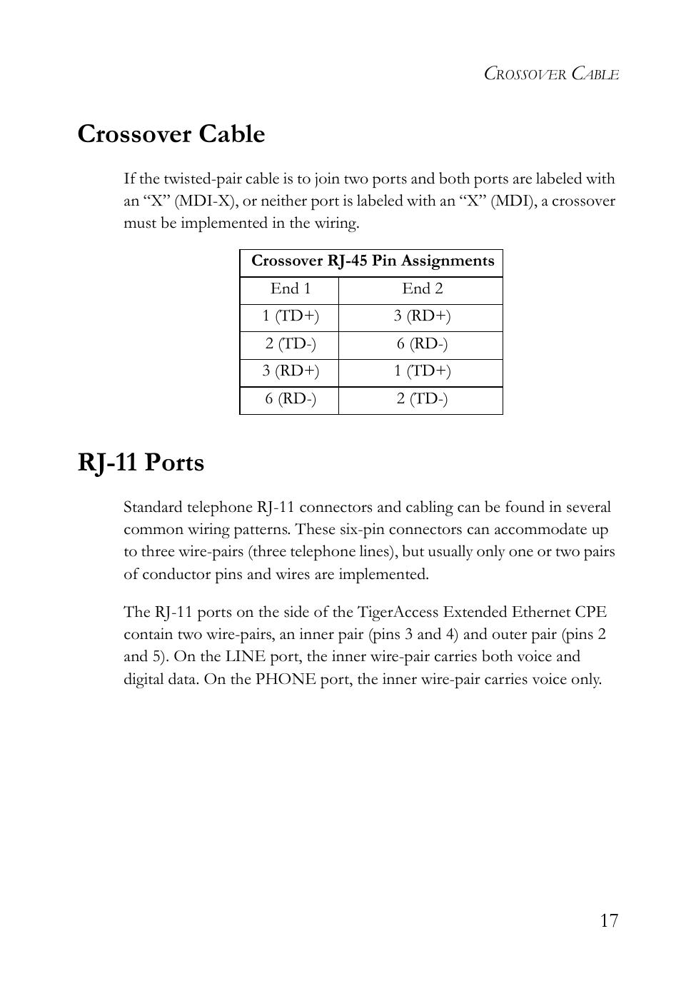 Crossover cable, Rj-11 ports, Crossover cable rj-11 ports | SMC Networks SMC7500A/VCP User Manual | Page 29 / 34