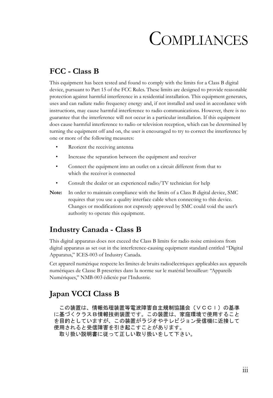 Ompliances | SMC Networks SMC7500A/VCP User Manual | Page 7 / 34