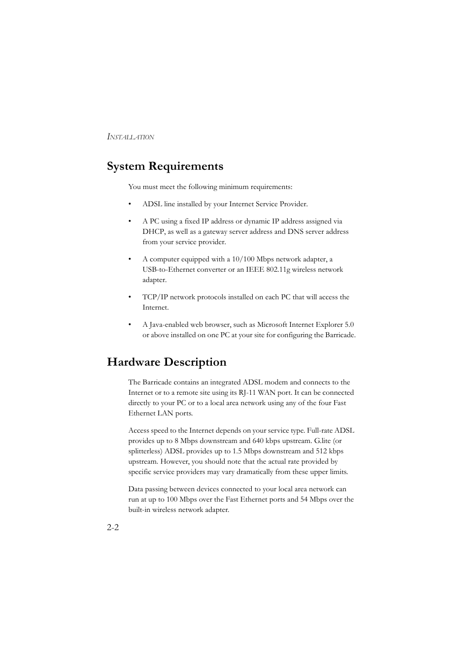 System requirements, Hardware description, System requirements -2 hardware description -2 | SMC Networks SMC7804WBRA User Manual | Page 19 / 124