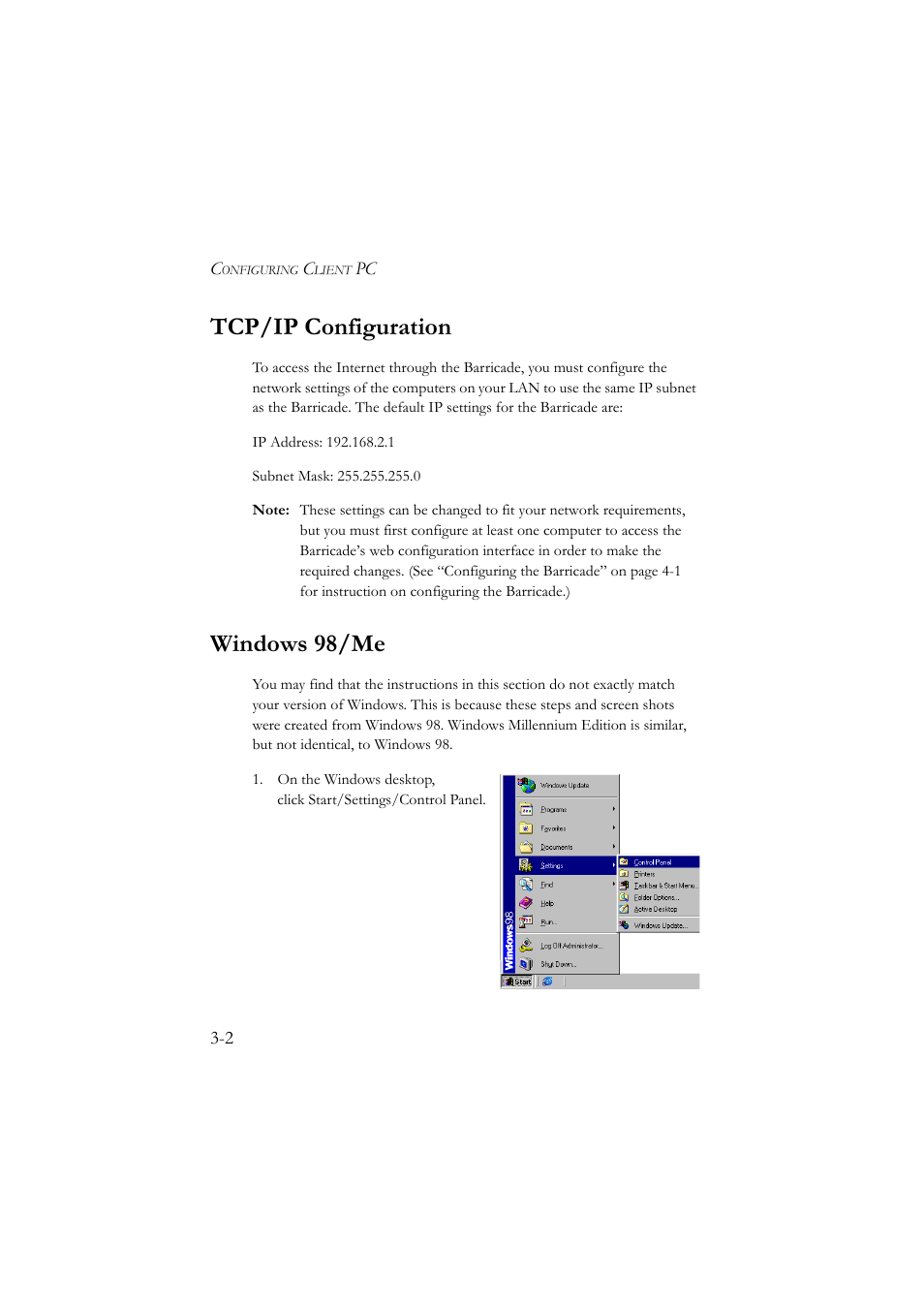 Tcp/ip configuration, Windows 98/me, Tcp/ip configuration -2 windows 98/me -2 | SMC Networks SMC7804WBRA User Manual | Page 27 / 124