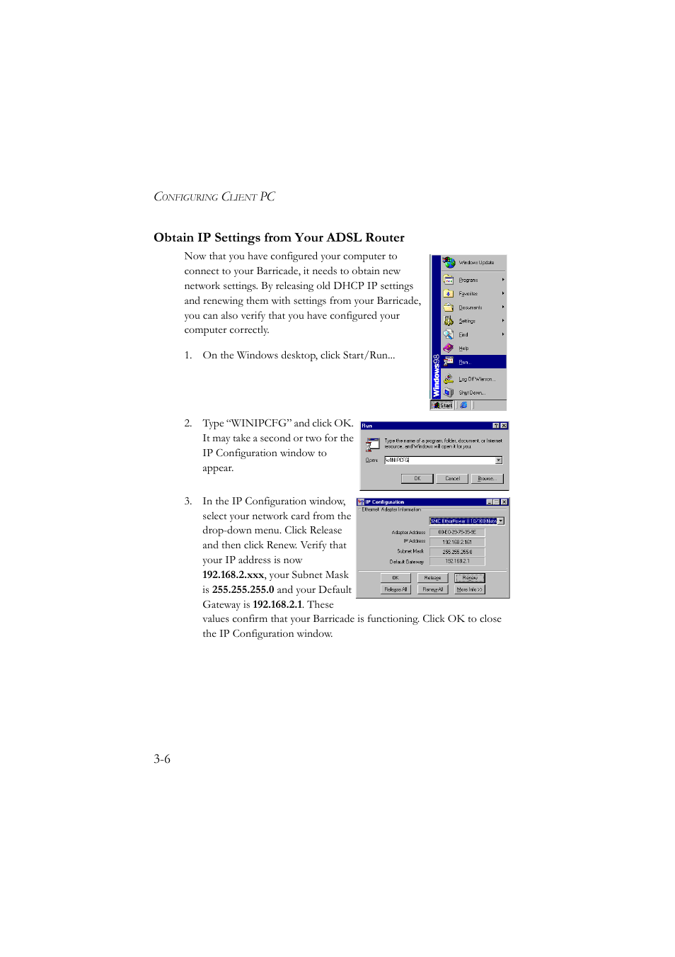 Obtain ip settings from your adsl router, Obtain ip settings from your adsl router -6 | SMC Networks SMC7804WBRA User Manual | Page 31 / 124