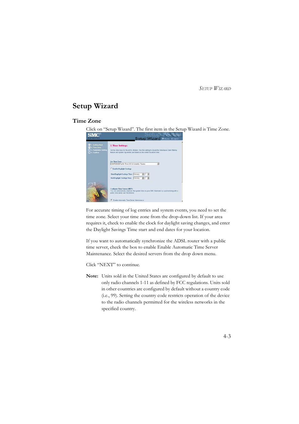 Setup wizard, Time zone, Setup wizard -3 | Time zone -3 | SMC Networks SMC7804WBRA User Manual | Page 46 / 124