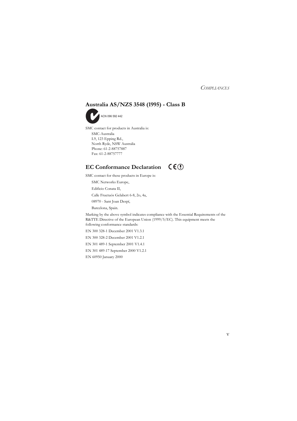 Ec conformance declaration | SMC Networks SMC7804WBRA User Manual | Page 8 / 124