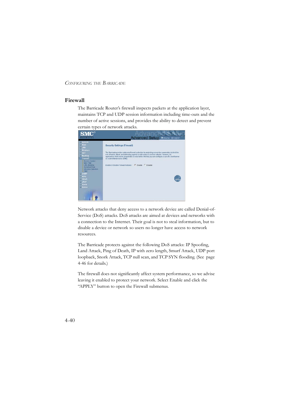 Firewall, Firewall -40 | SMC Networks SMC7804WBRA User Manual | Page 83 / 124