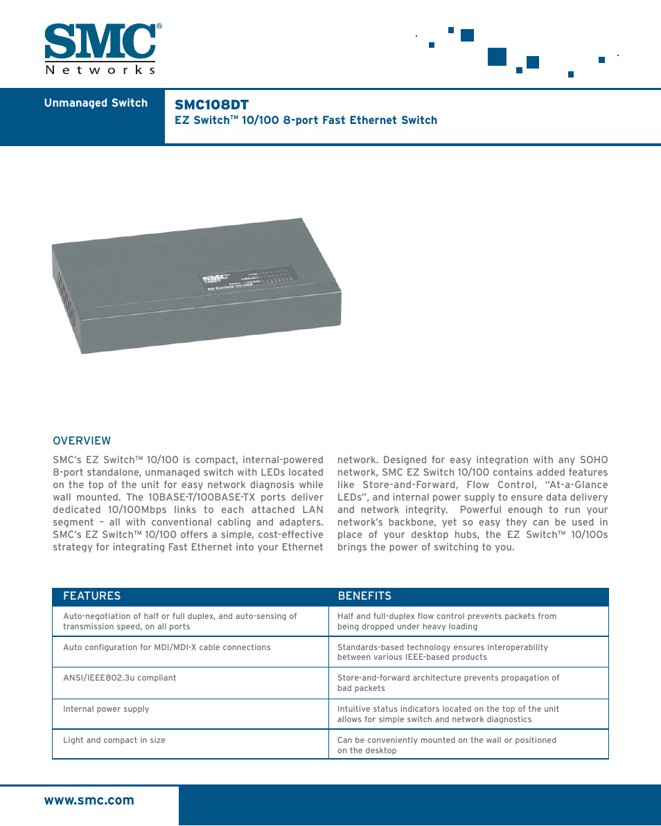 SMC Networks SMC108DT User Manual | 2 pages