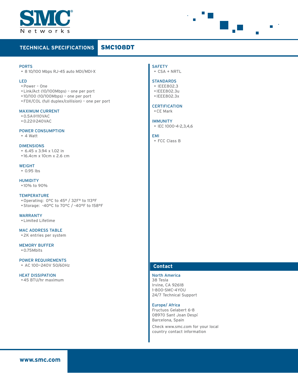 Smc108dt | SMC Networks SMC108DT User Manual | Page 2 / 2