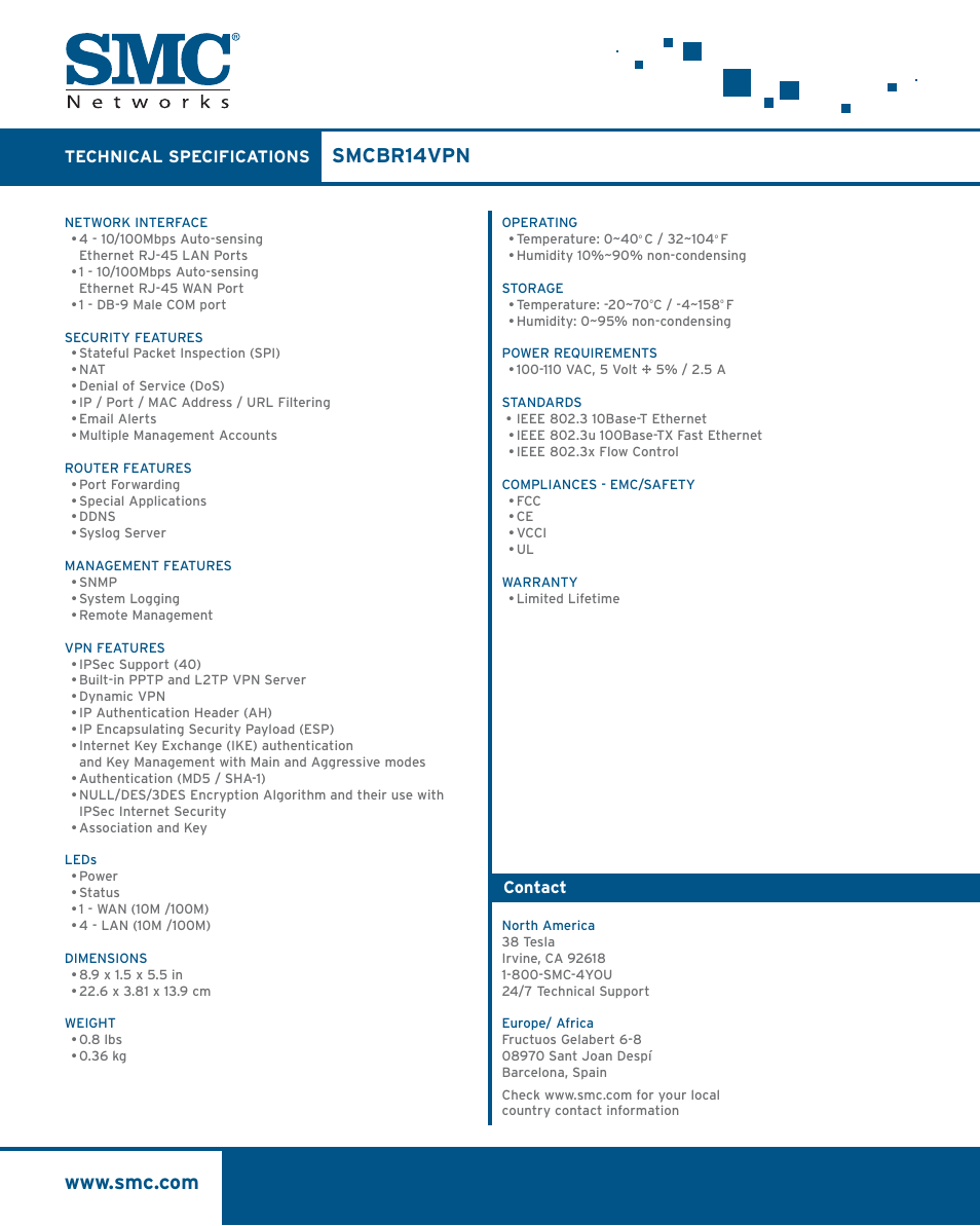 Smcbr14vpn | SMC Networks SMC Barricade Plus SMCBR14VPN User Manual | Page 2 / 2