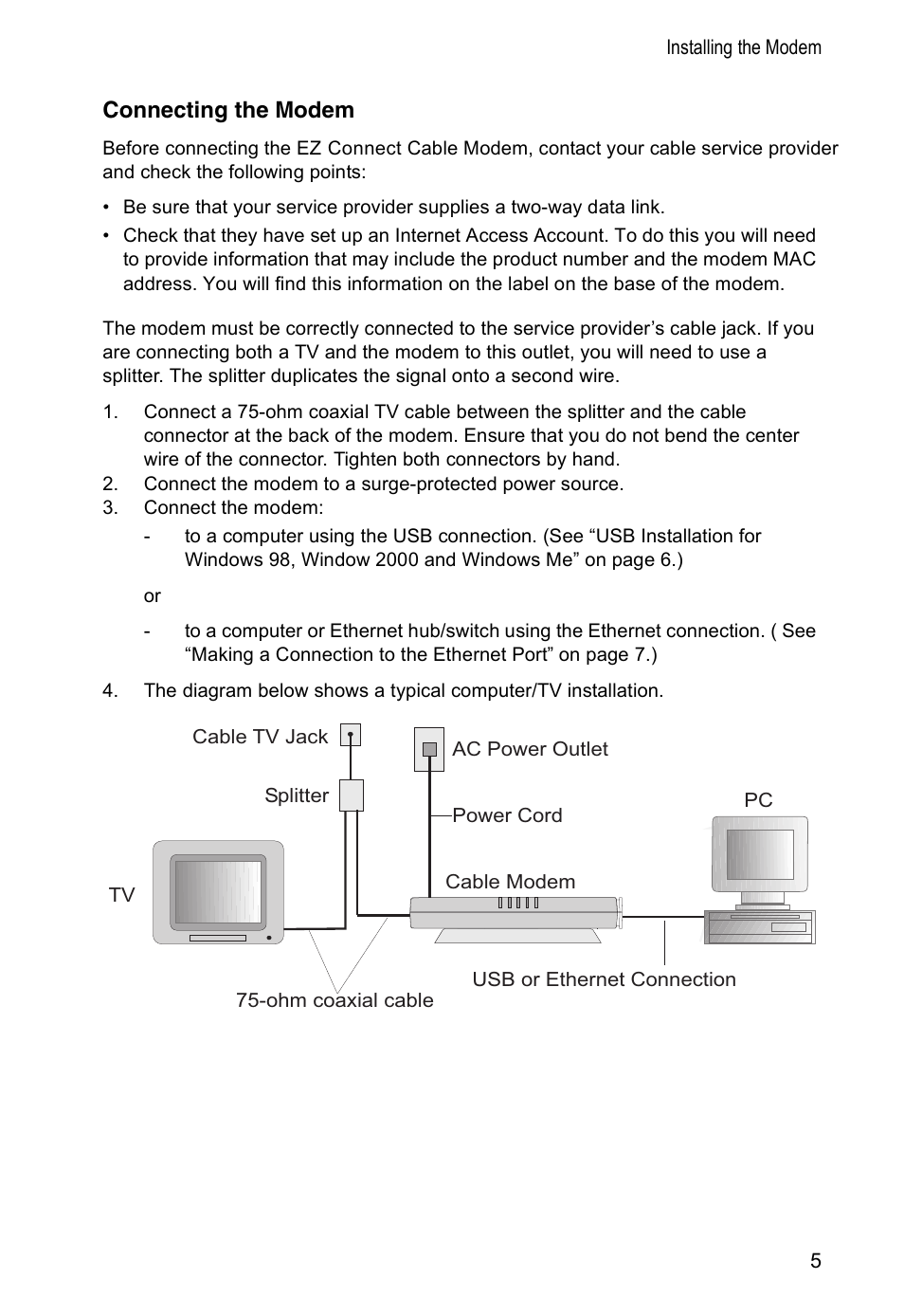 Connecting the modem | SMC Networks SMC8002CM-US User Manual | Page 8 / 19