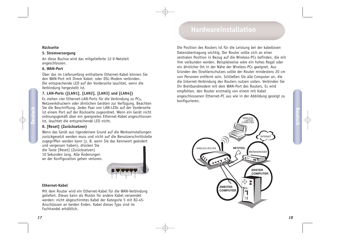 Hardwareinstallation, Deutsch | SMC Networks SMCWBR14T-G User Manual | Page 10 / 46