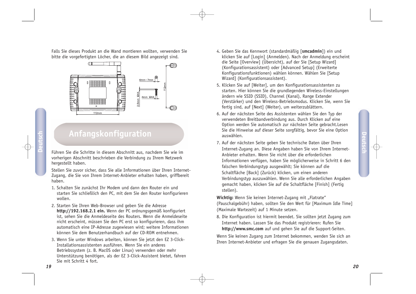 Anfangskonfiguration | SMC Networks SMCWBR14T-G User Manual | Page 11 / 46