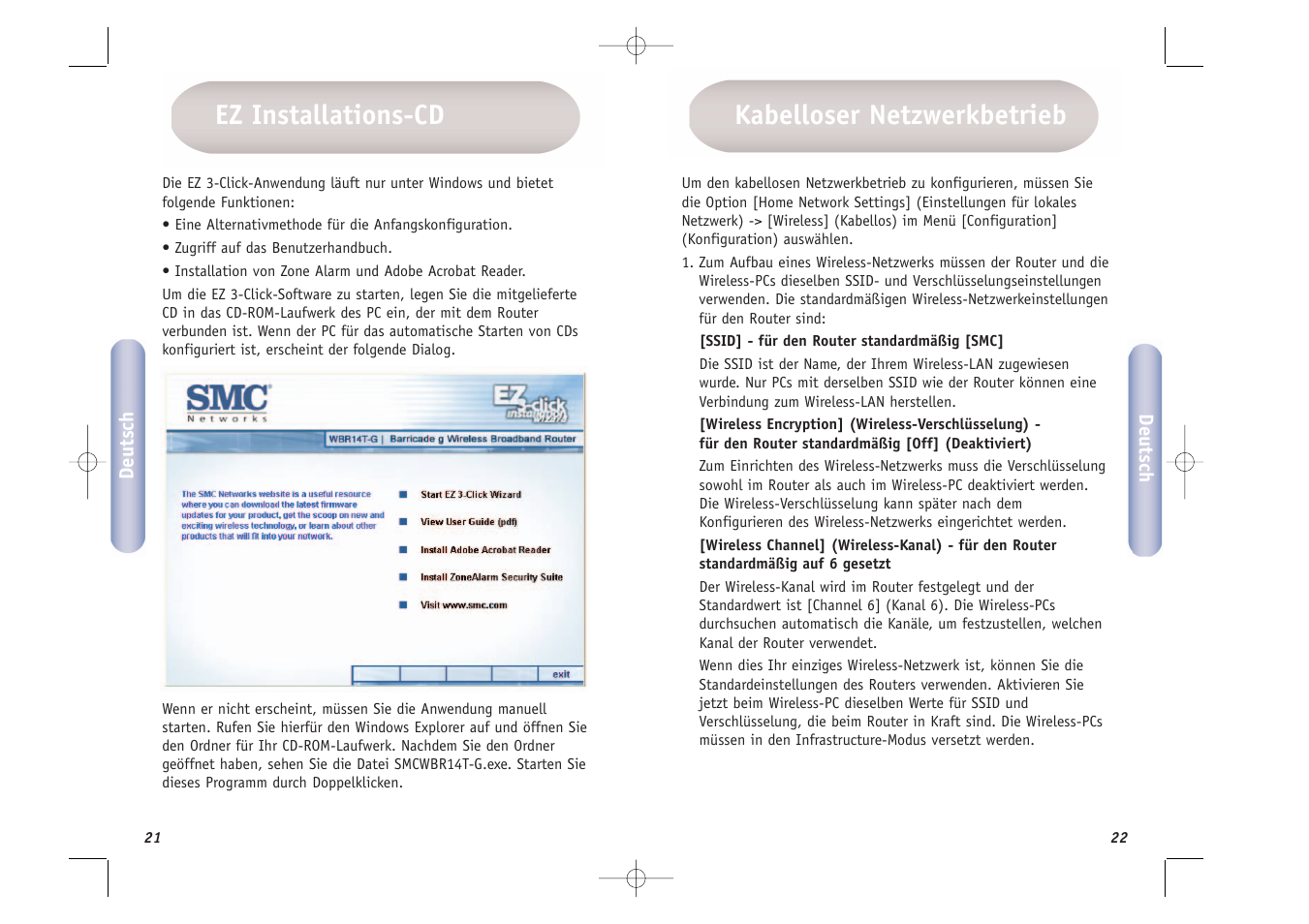 Ez installations-cd kabelloser netzwerkbetrieb | SMC Networks SMCWBR14T-G User Manual | Page 12 / 46