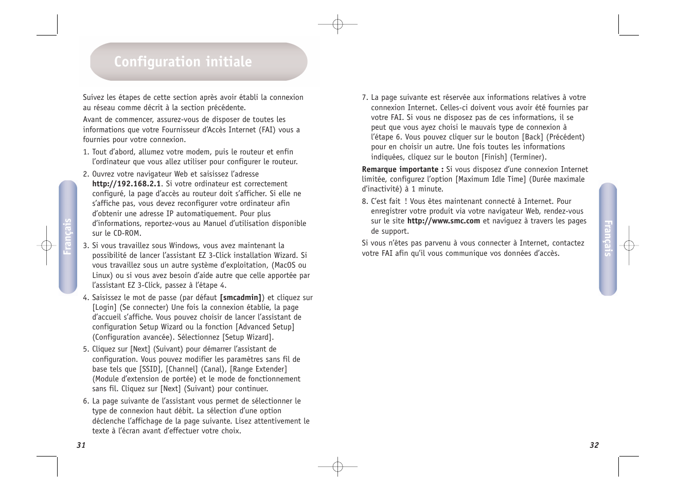 Configuration initiale | SMC Networks SMCWBR14T-G User Manual | Page 17 / 46