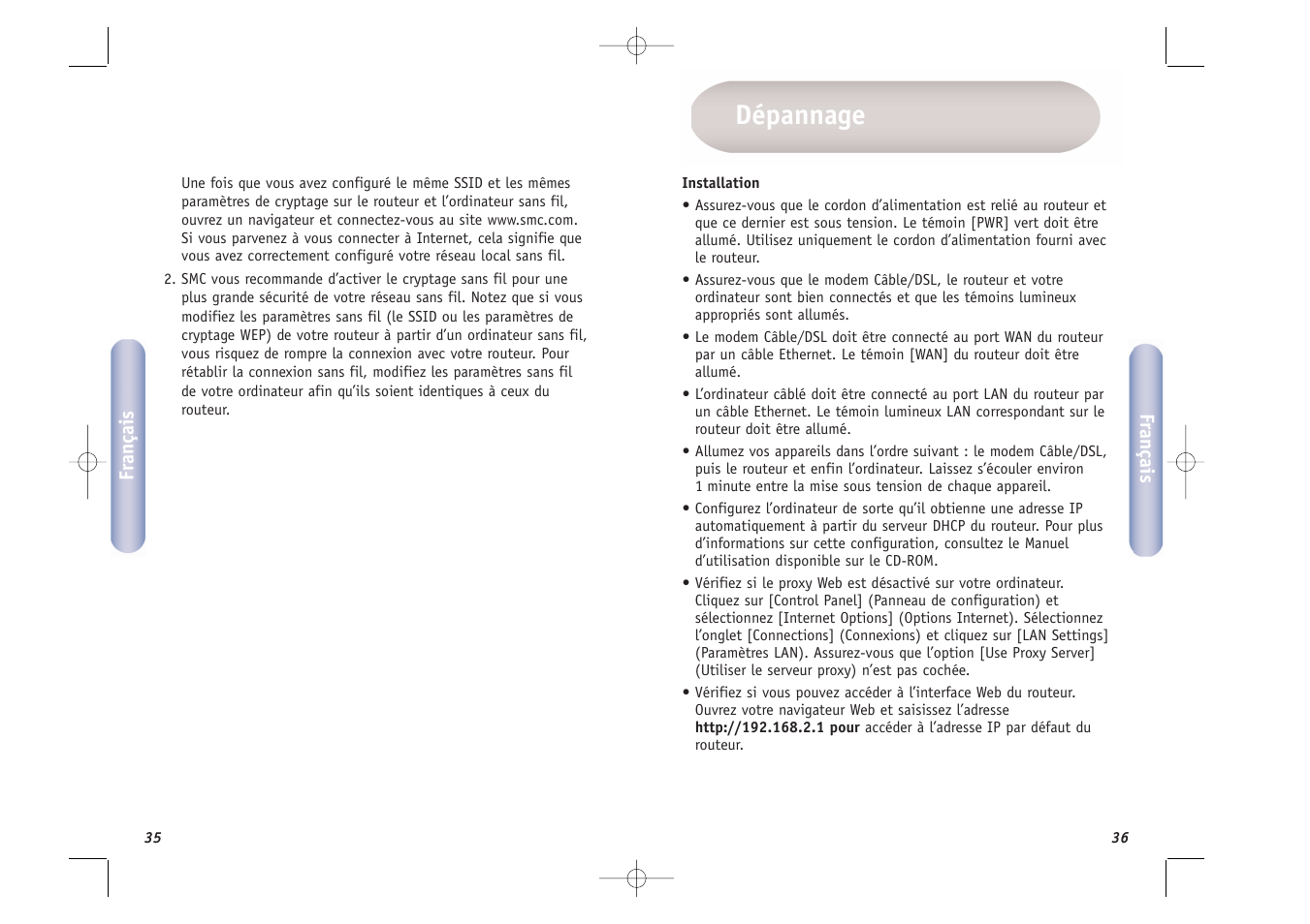 Dépannage | SMC Networks SMCWBR14T-G User Manual | Page 19 / 46