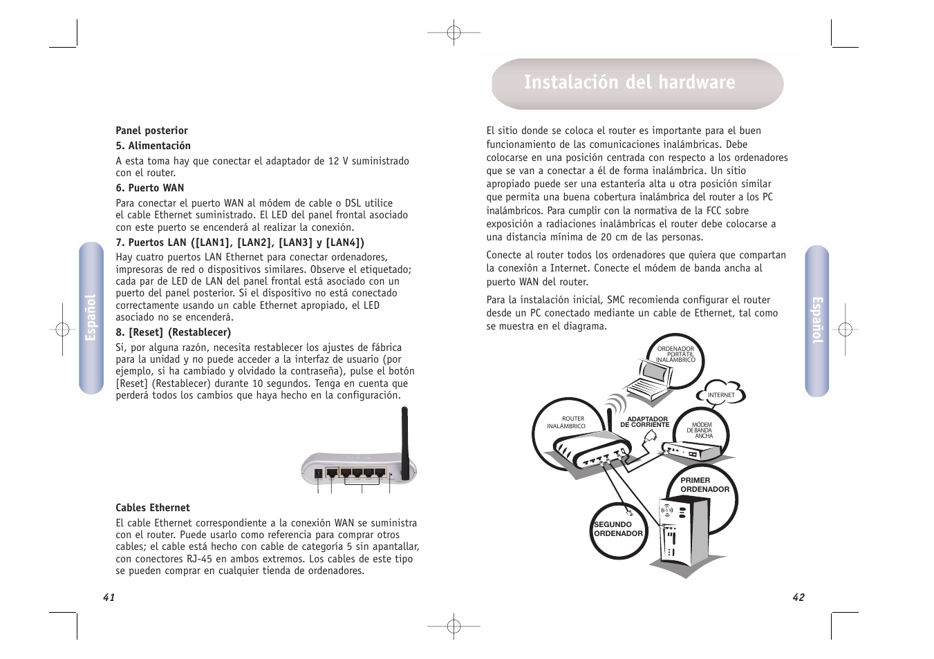 Instalación del hardware, Español | SMC Networks SMCWBR14T-G User Manual | Page 22 / 46