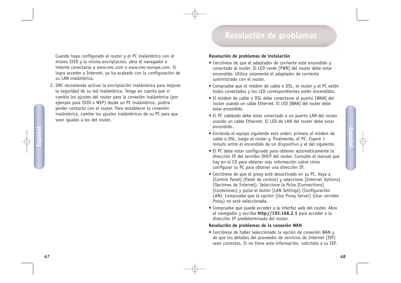 Resolución de problemas | SMC Networks SMCWBR14T-G User Manual | Page 25 / 46