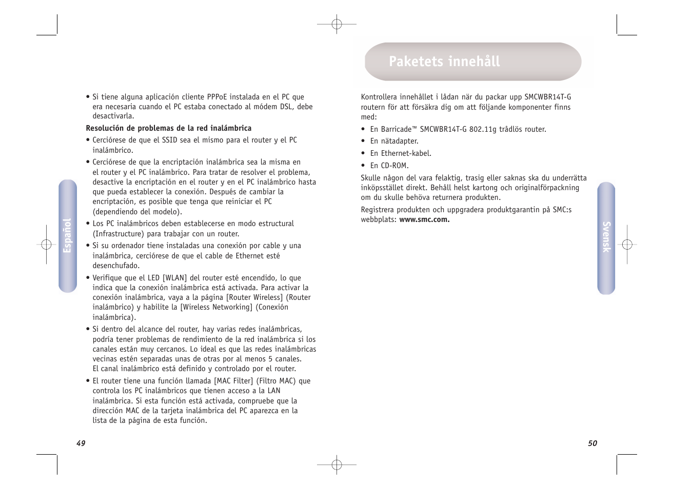 Paketets innehåll | SMC Networks SMCWBR14T-G User Manual | Page 26 / 46