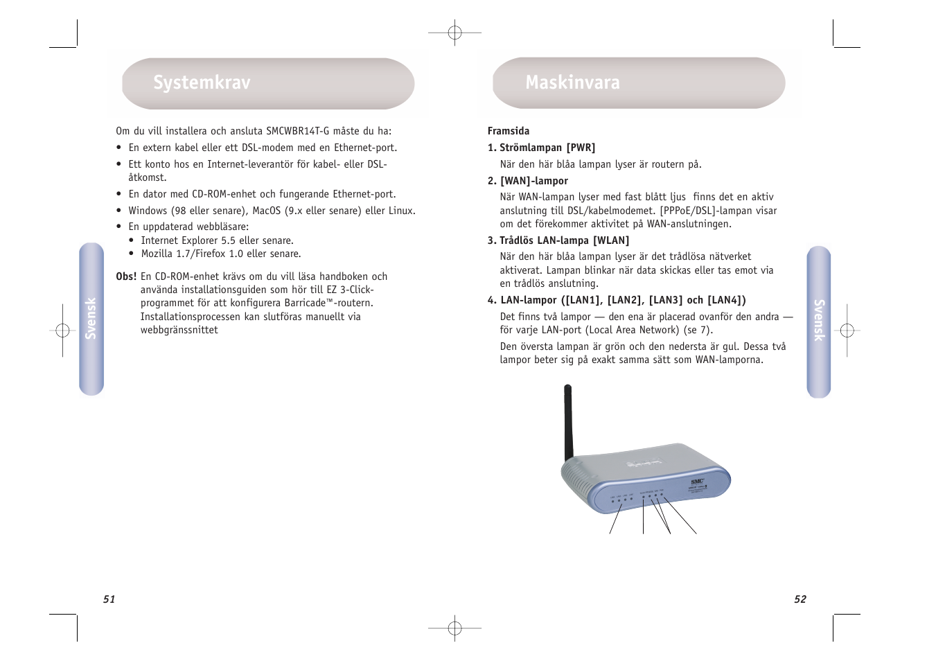 Maskinvara, Systemkrav | SMC Networks SMCWBR14T-G User Manual | Page 27 / 46