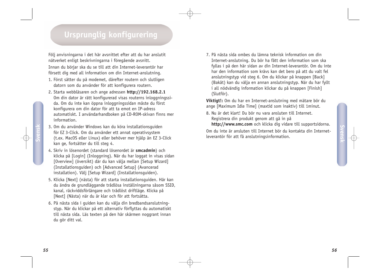 Ursprunglig konfigurering | SMC Networks SMCWBR14T-G User Manual | Page 29 / 46