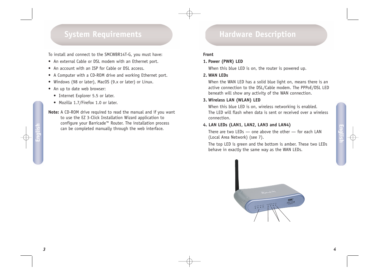 Hardware description system requirements | SMC Networks SMCWBR14T-G User Manual | Page 3 / 46