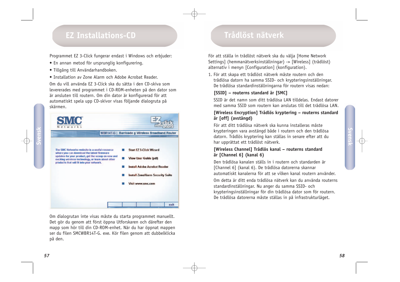 Ez installations-cd trådlöst nätverk | SMC Networks SMCWBR14T-G User Manual | Page 30 / 46