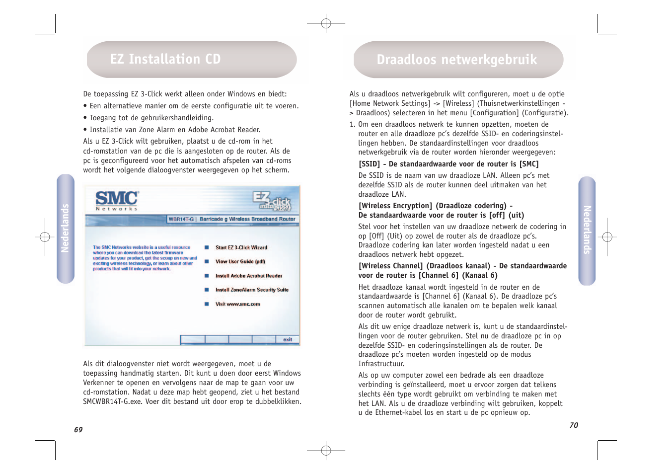 Draadloos netwerkgebruik, Ez installation cd | SMC Networks SMCWBR14T-G User Manual | Page 36 / 46