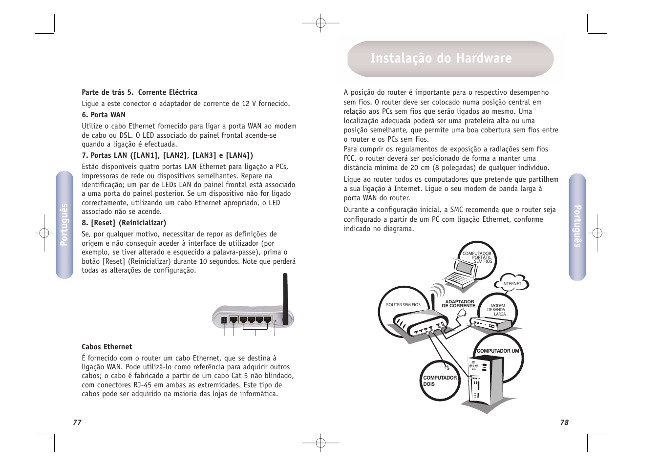 Instalação do hardware, Po rtuguês, Português | SMC Networks SMCWBR14T-G User Manual | Page 40 / 46