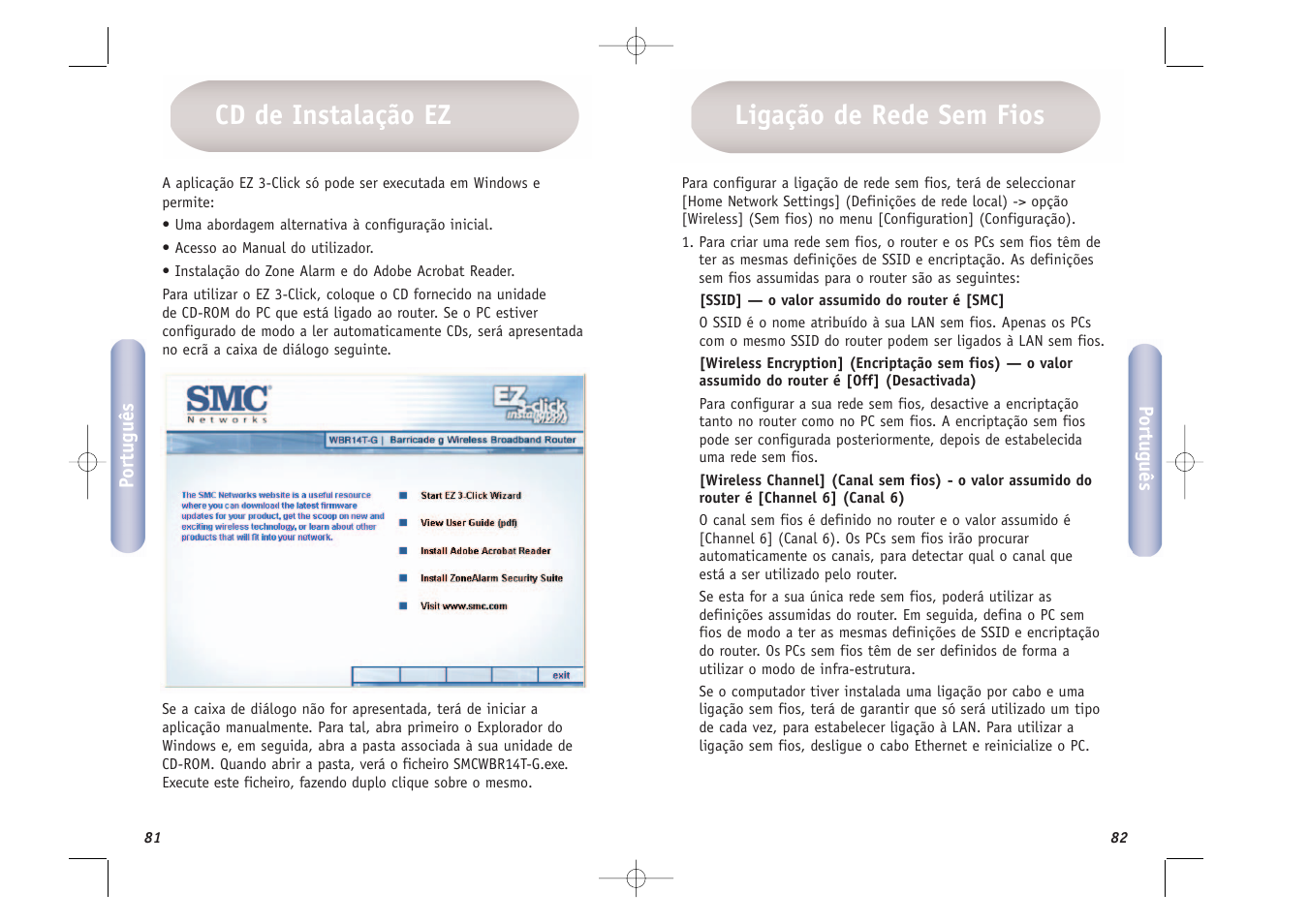Ligação de rede sem fios, Cd de instalação ez | SMC Networks SMCWBR14T-G User Manual | Page 42 / 46