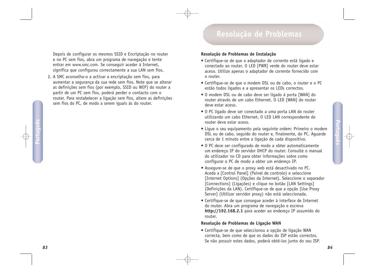 Resolução de problemas | SMC Networks SMCWBR14T-G User Manual | Page 43 / 46