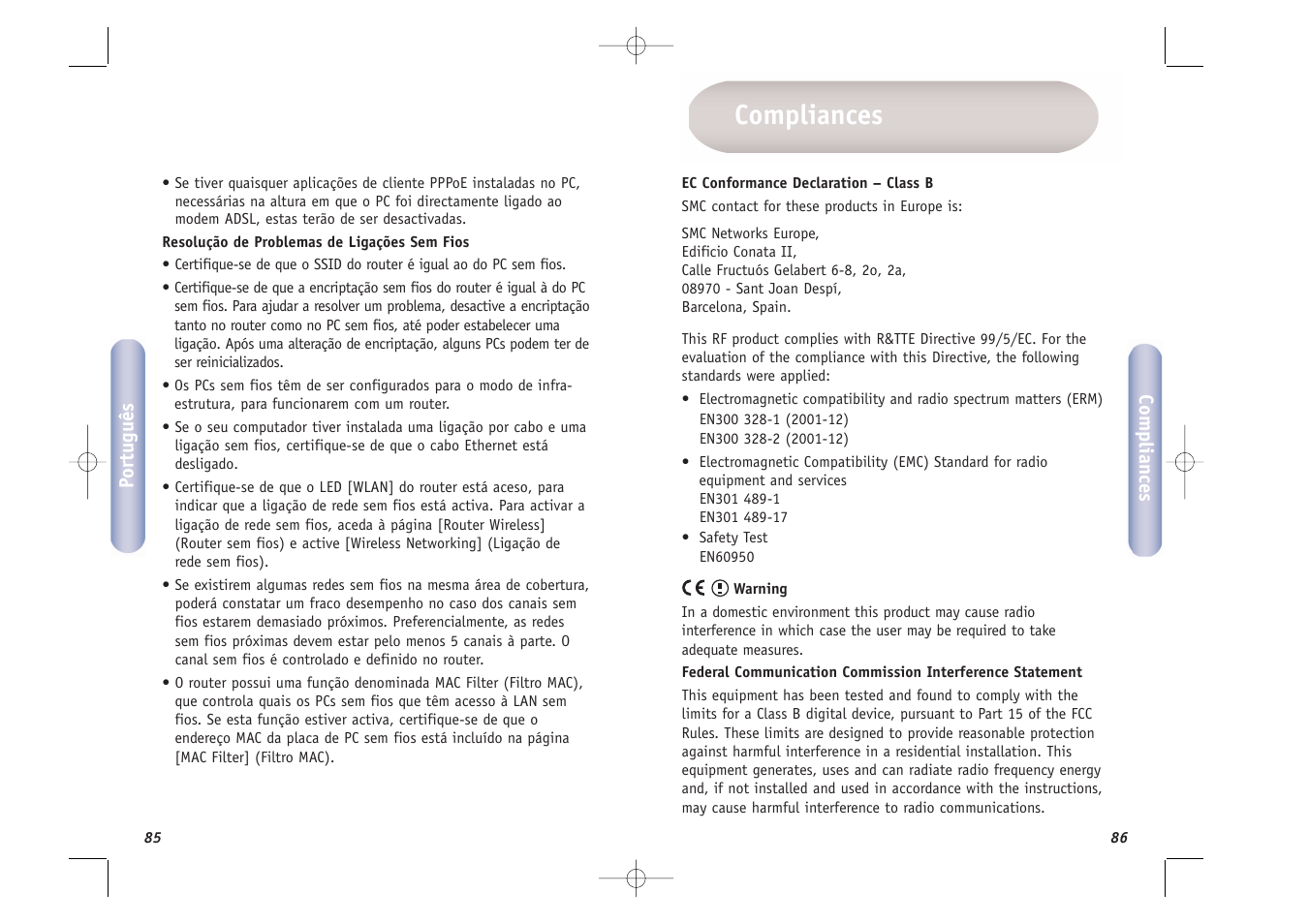 Compliances | SMC Networks SMCWBR14T-G User Manual | Page 44 / 46