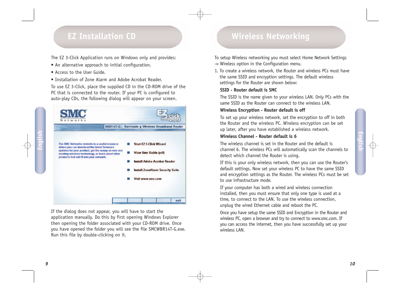 Wireless networking, Ez installation cd | SMC Networks SMCWBR14T-G User Manual | Page 6 / 46