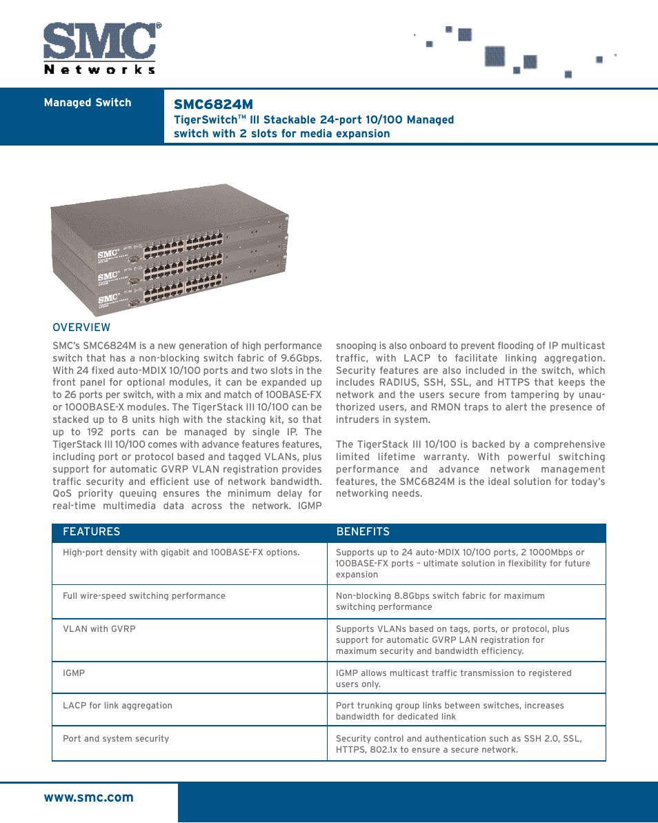 SMC Networks SMC TigerStack III SMC6824M User Manual | 2 pages