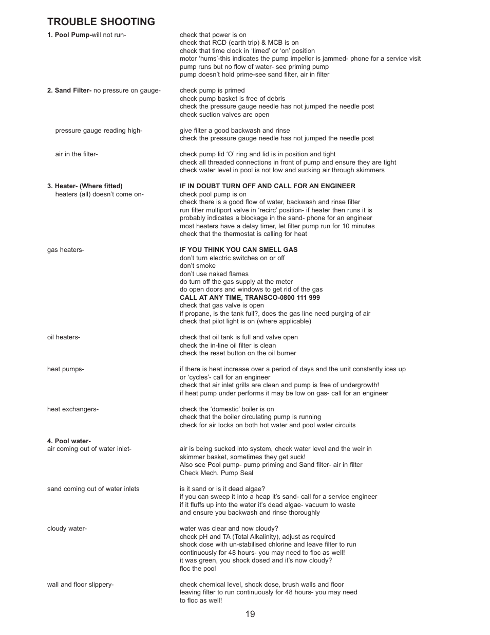 Trouble shooting | Vogue Industrial ABOVE GROUND SWIMMING POOL User Manual | Page 19 / 20