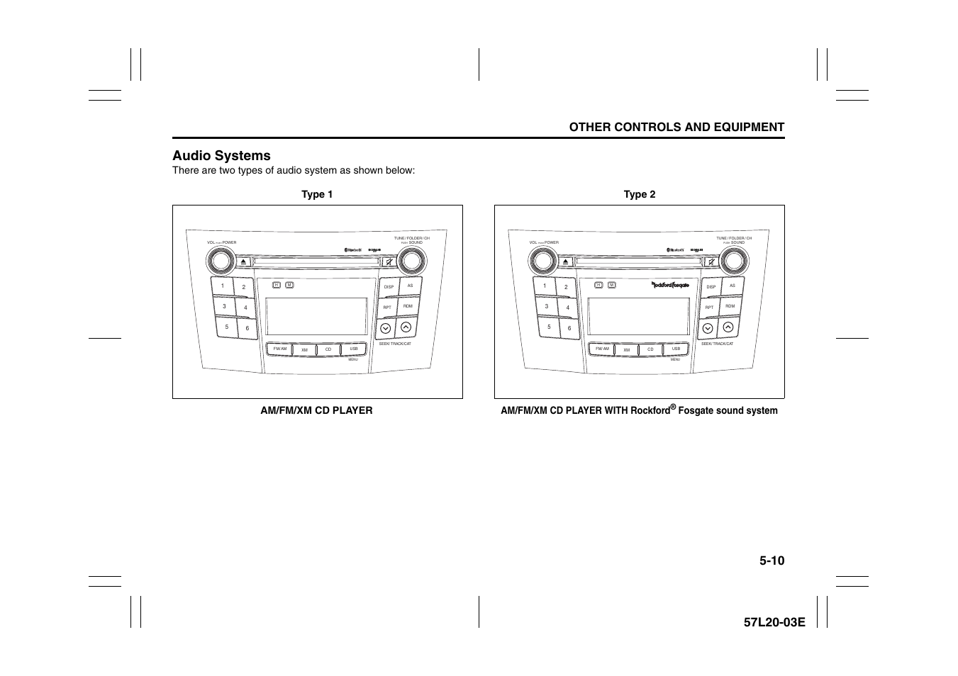 Audio systems, Other controls and equipment, There are two types of audio system as shown below | Fosgate sound system | Suzuki 57L1F001 User Manual | Page 189 / 388