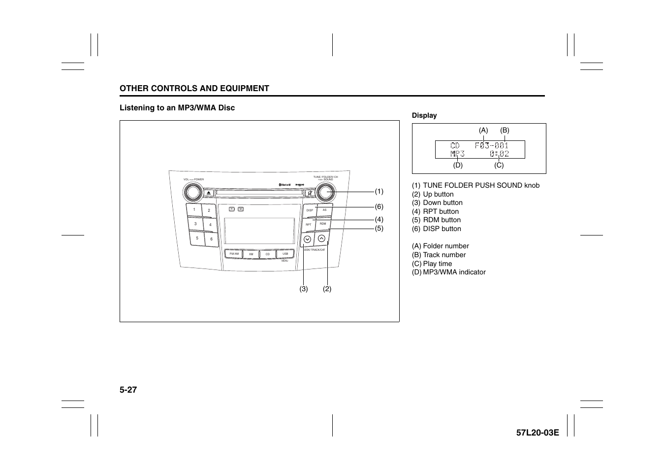 Other controls and equipment, Listening to an mp3/wma disc | Suzuki 57L1F001 User Manual | Page 206 / 388