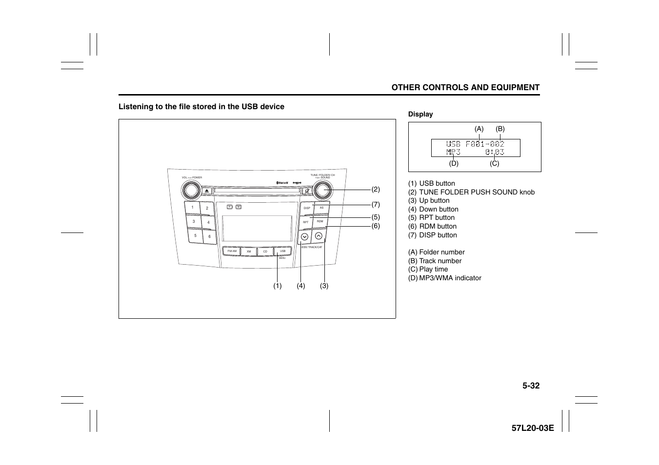 Other controls and equipment, Listening to the file stored in the usb device | Suzuki 57L1F001 User Manual | Page 211 / 388