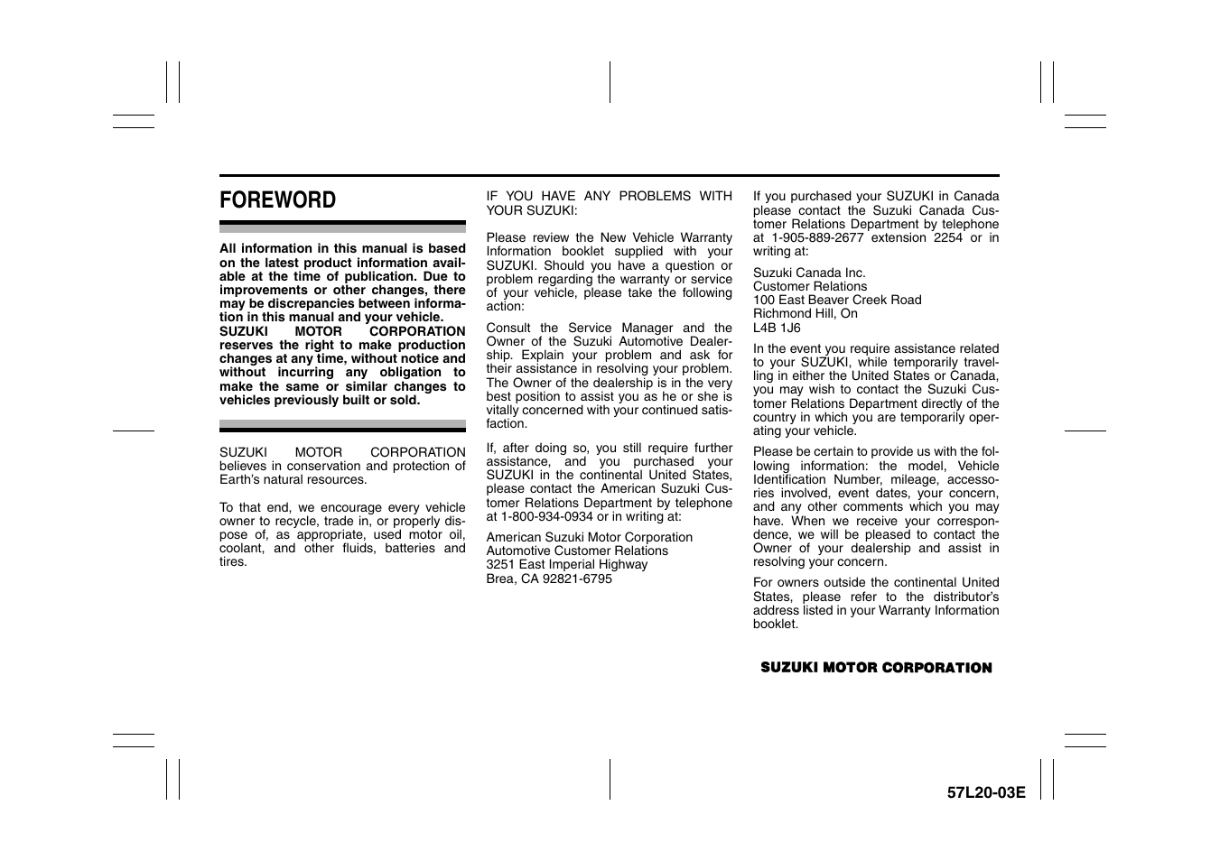 Foreword | Suzuki 57L1F001 User Manual | Page 3 / 388