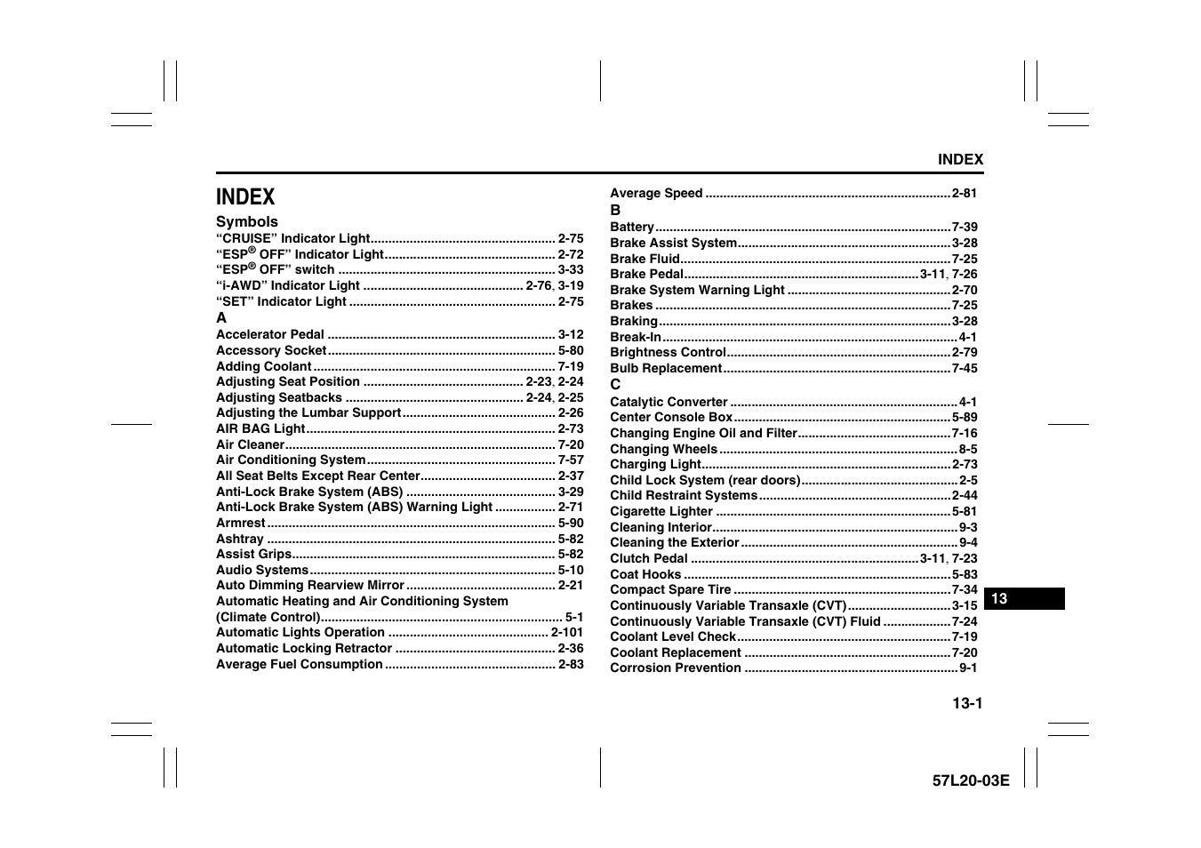 Index | Suzuki 57L1F001 User Manual | Page 381 / 388