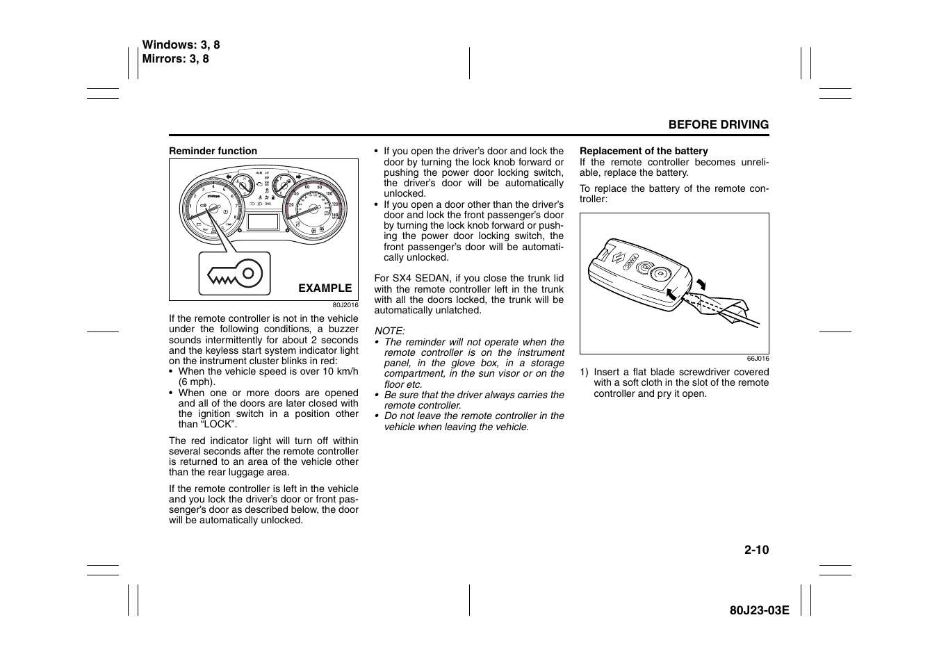 Suzuki 2010 SX4 SportBack User Manual | Page 27 / 297