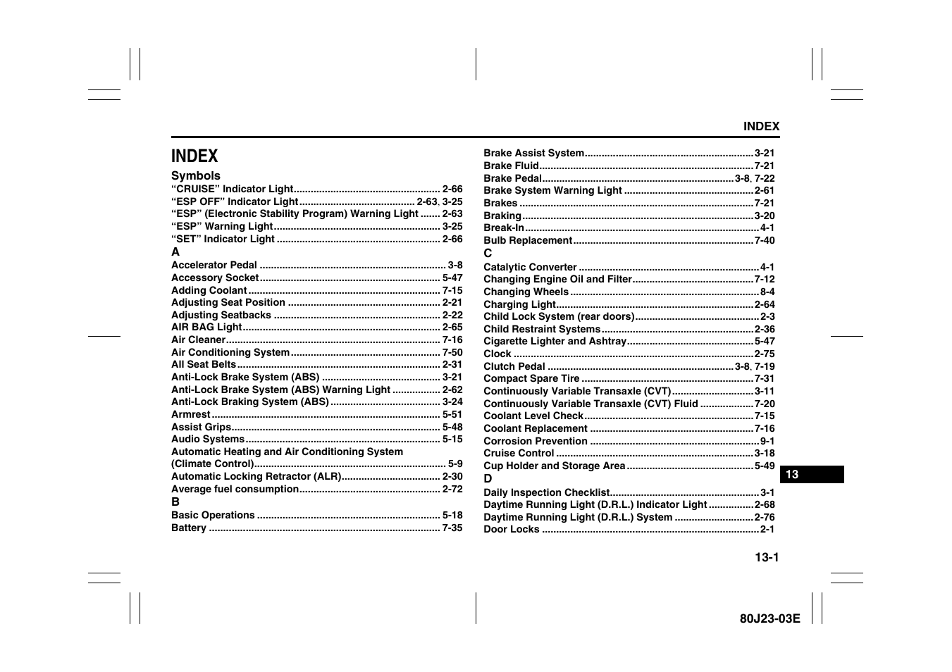 Index | Suzuki 2010 SX4 SportBack User Manual | Page 291 / 297