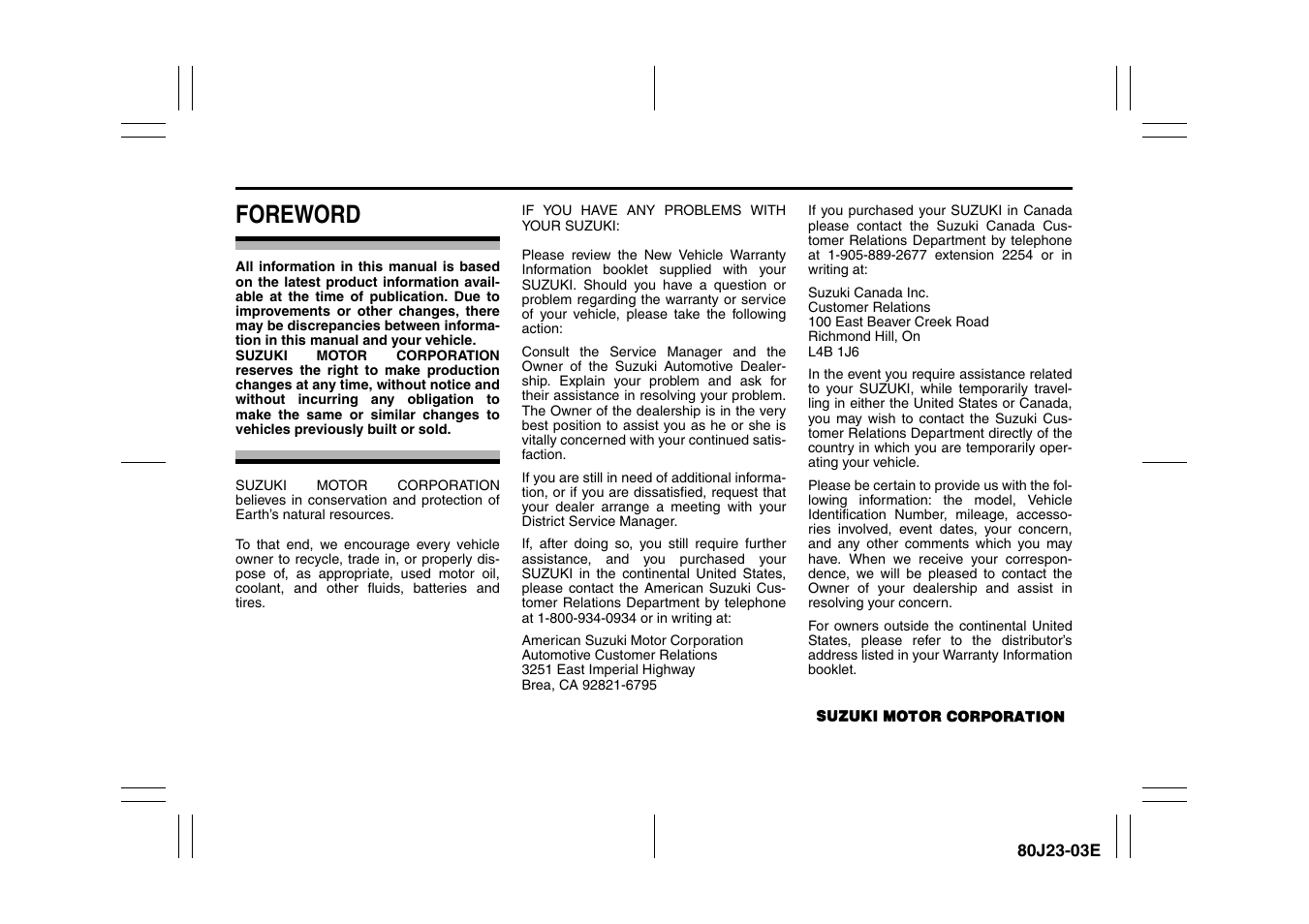 Foreword | Suzuki 2010 SX4 SportBack User Manual | Page 3 / 297