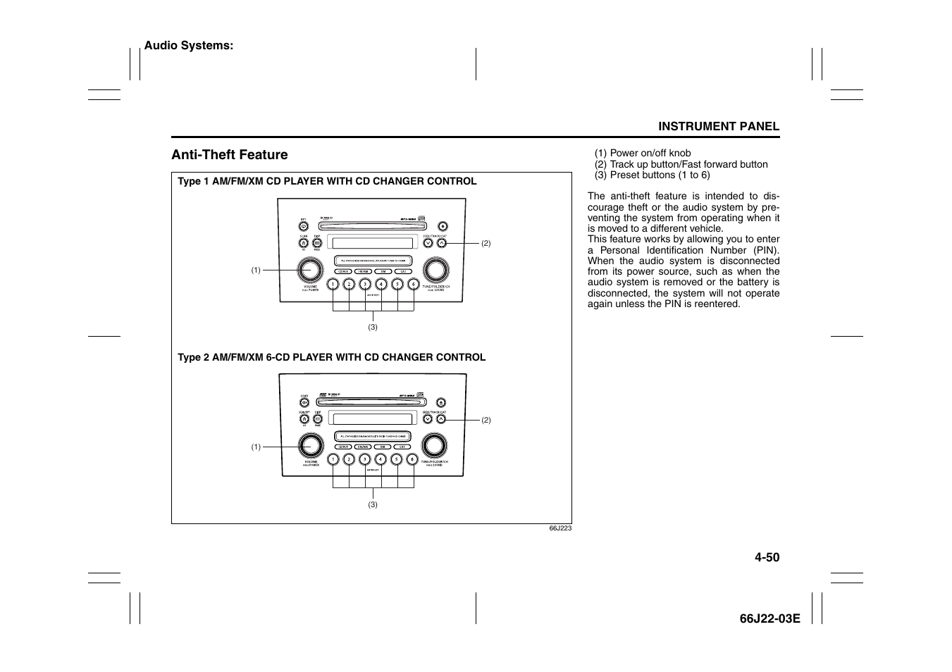 Anti-theft feature | Suzuki Grand Vitara 99011-66J22-03E User Manual | Page 125 / 290