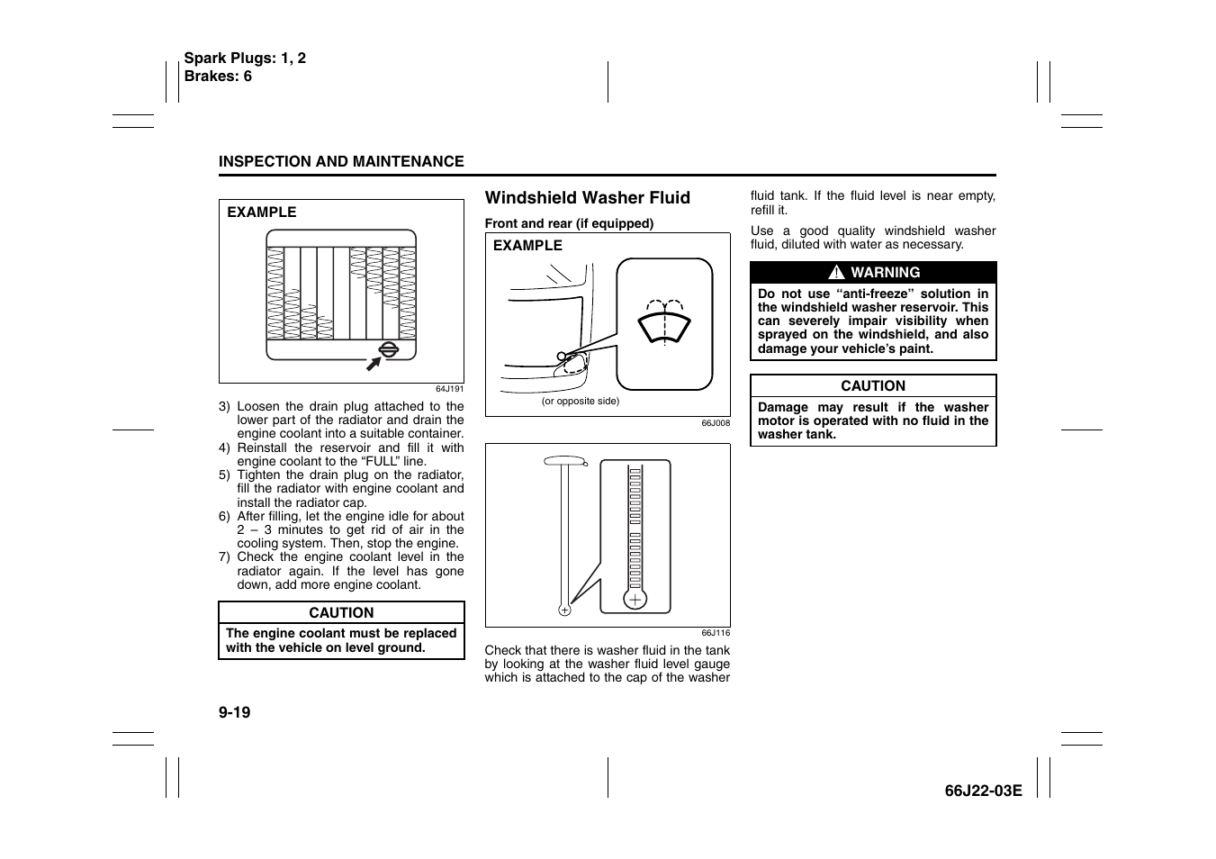 Windshield washer fluid -19 | Suzuki Grand Vitara 99011-66J22-03E User Manual | Page 226 / 290