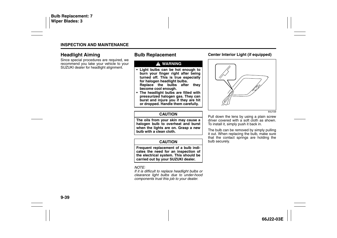 Headlight aiming -38 bulb replacement -39 | Suzuki Grand Vitara 99011-66J22-03E User Manual | Page 246 / 290