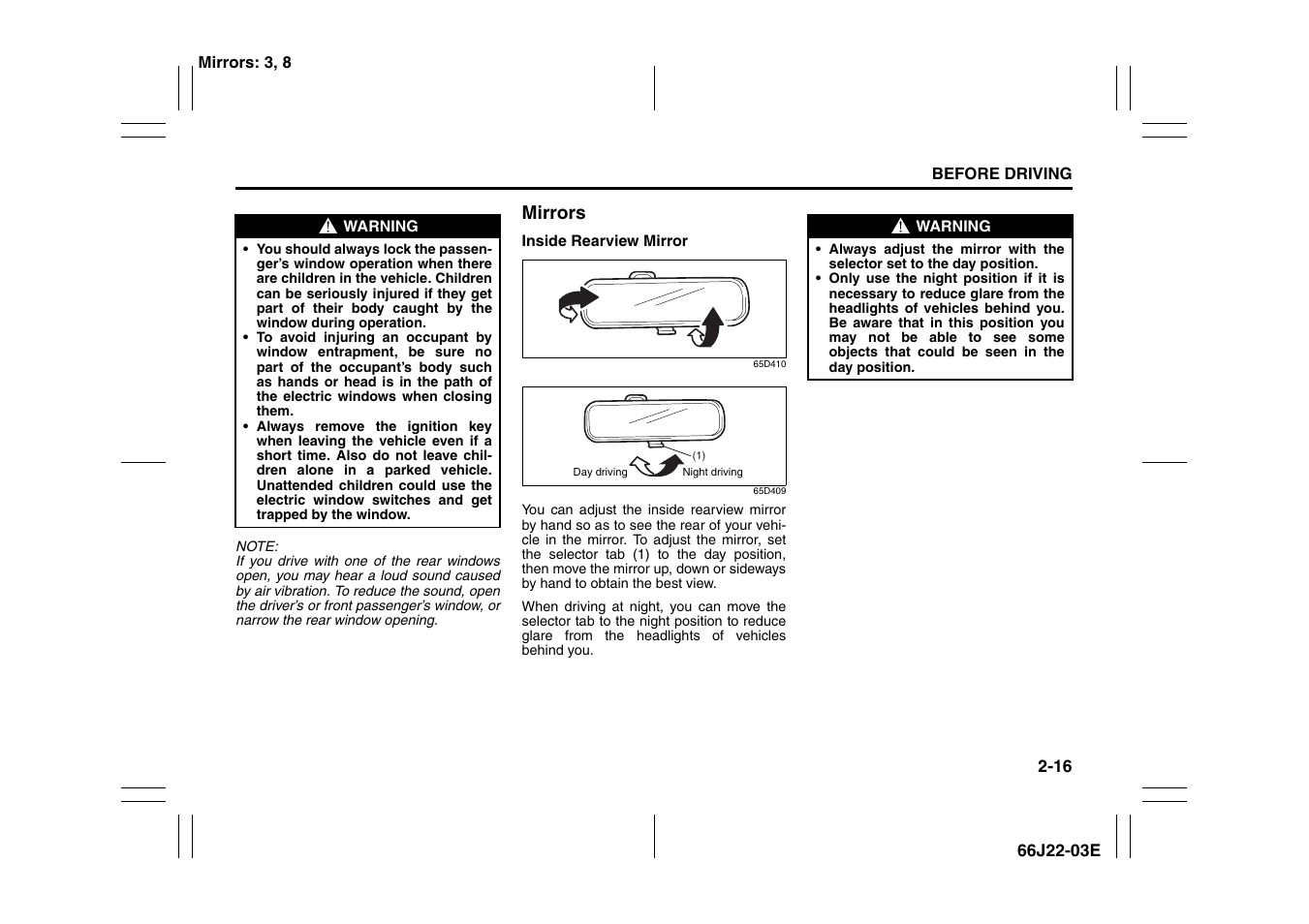 Mirrors -16 | Suzuki Grand Vitara 99011-66J22-03E User Manual | Page 29 / 290