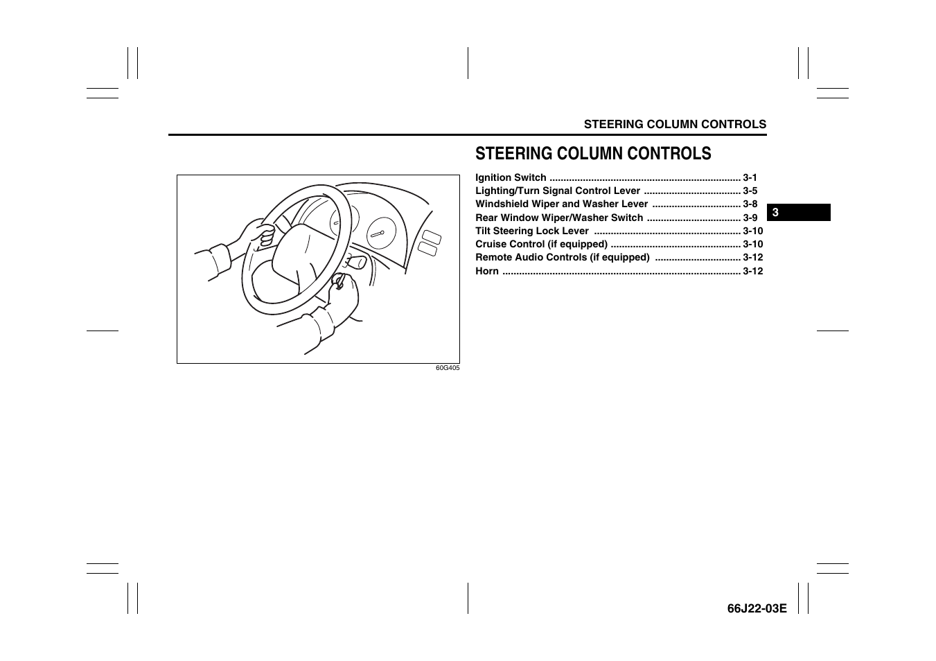 Steering column controls | Suzuki Grand Vitara 99011-66J22-03E User Manual | Page 61 / 290